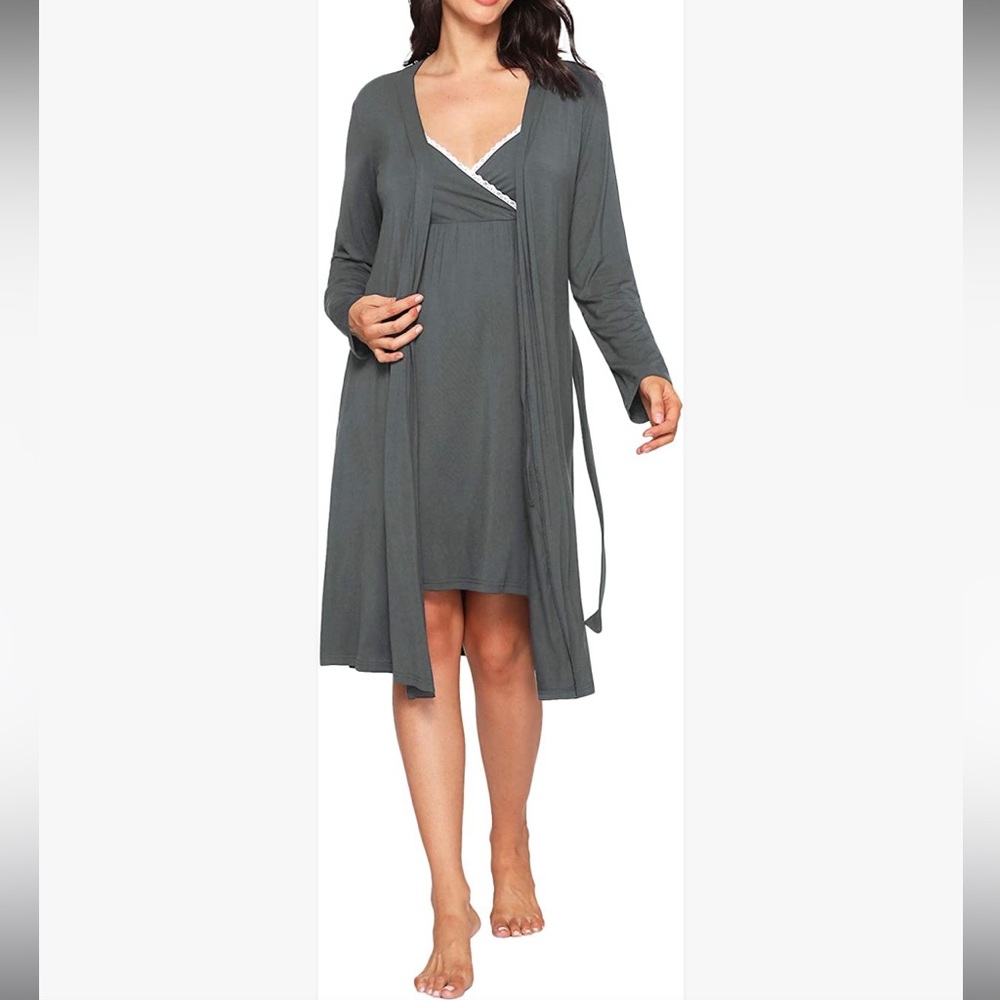 Latuza Women's Bamboo Viscose Nursing Nightgown and Robe Set